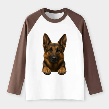 German Shepherd  - Raglan Long Sleeve T-Shirt - Coffee