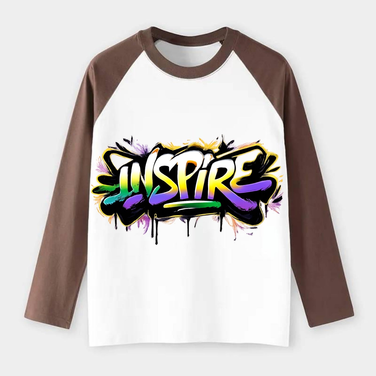 Bold typography design - "INSPIRE" - motivating others, being the spark - Raglan Long Sleeve T-Shirt - Coffee