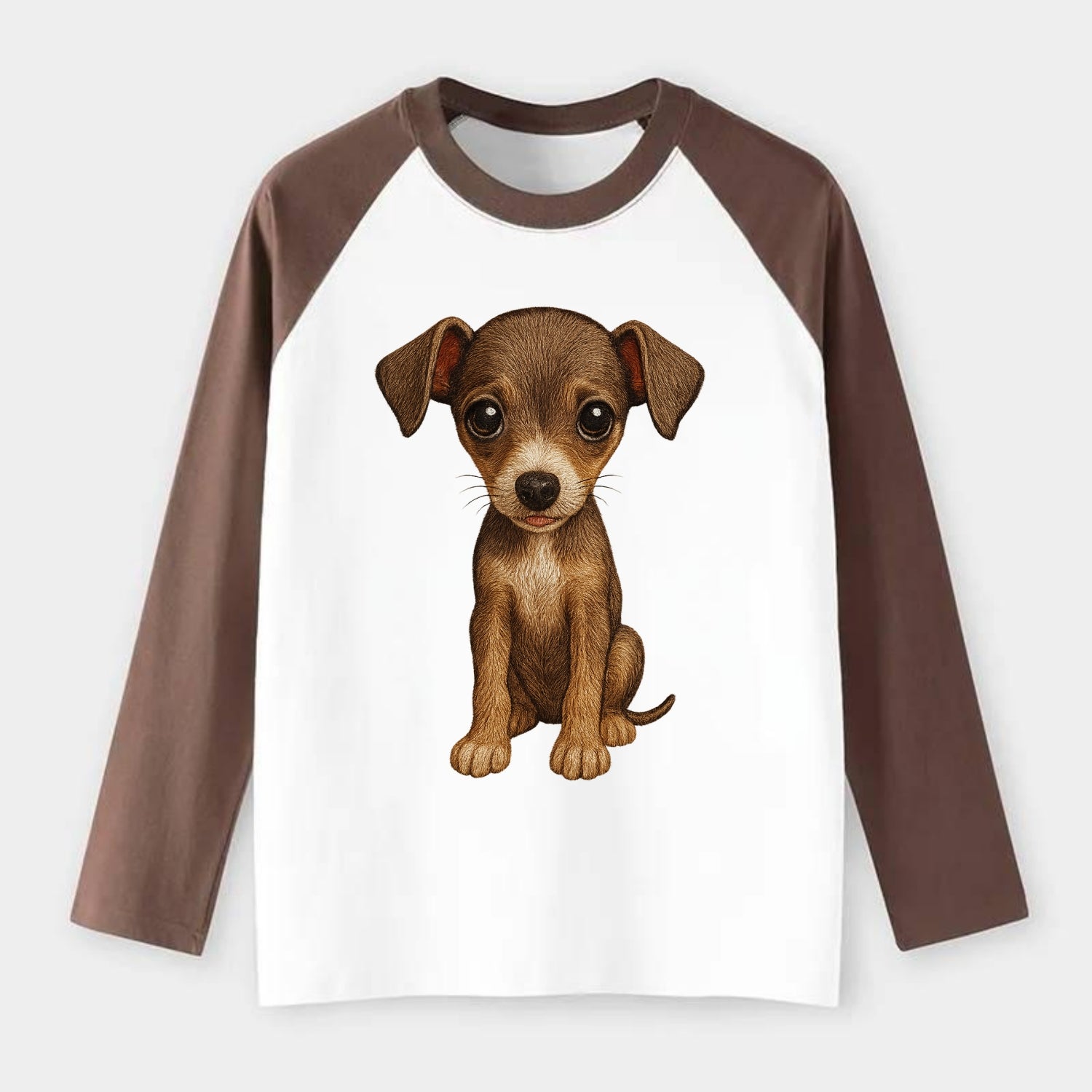 Baby Italian Greyhound Puppy - sleek tiny body, long legs, gentle - Raglan Long Sleeve T-Shirt - Coffee