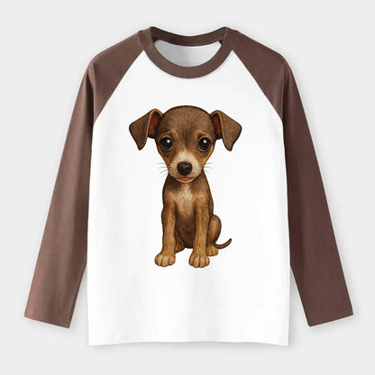 Baby Italian Greyhound Puppy - sleek tiny body, long legs, gentle - Raglan Long Sleeve T-Shirt - Coffee