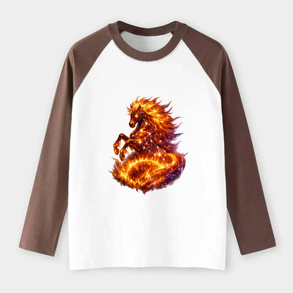 SOLAR FLARE | Horse emerging from the sun | Solar corona mane | Star - Raglan Long Sleeve T-Shirt - Coffee