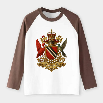 Trinidad Scarlet Ibis Emblem - Raglan Long Sleeve T-Shirt - Coffee