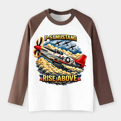 P 51 Mustang Rise Above - Raglan Long Sleeve T-Shirt - Coffee