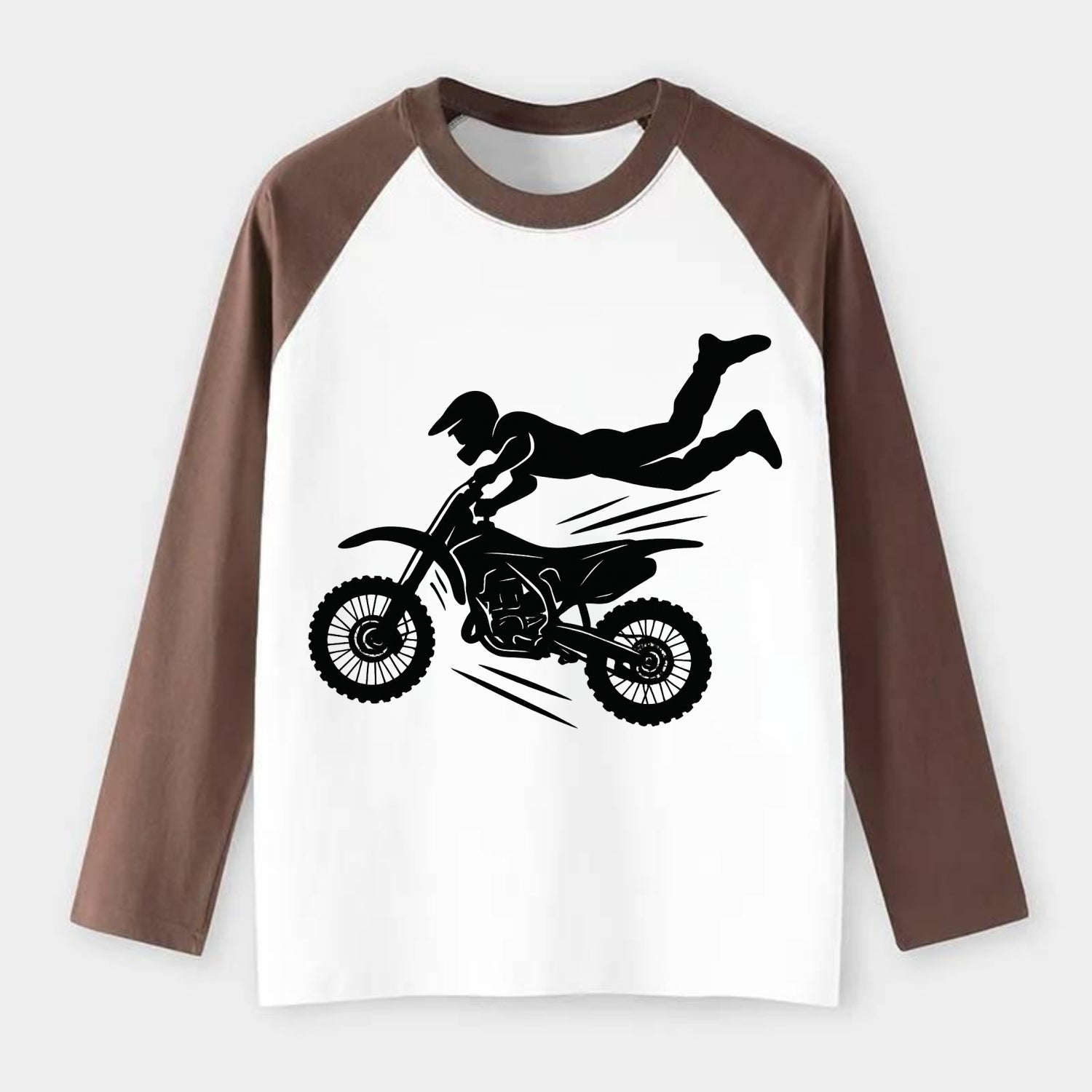 Motocross rider airborne trick - Raglan Long Sleeve T-Shirt - Coffee