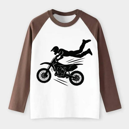 Motocross rider airborne trick - Raglan Long Sleeve T-Shirt - Coffee