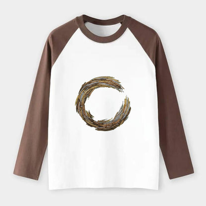 Enso Circle - Raglan Long Sleeve T-Shirt - Coffee