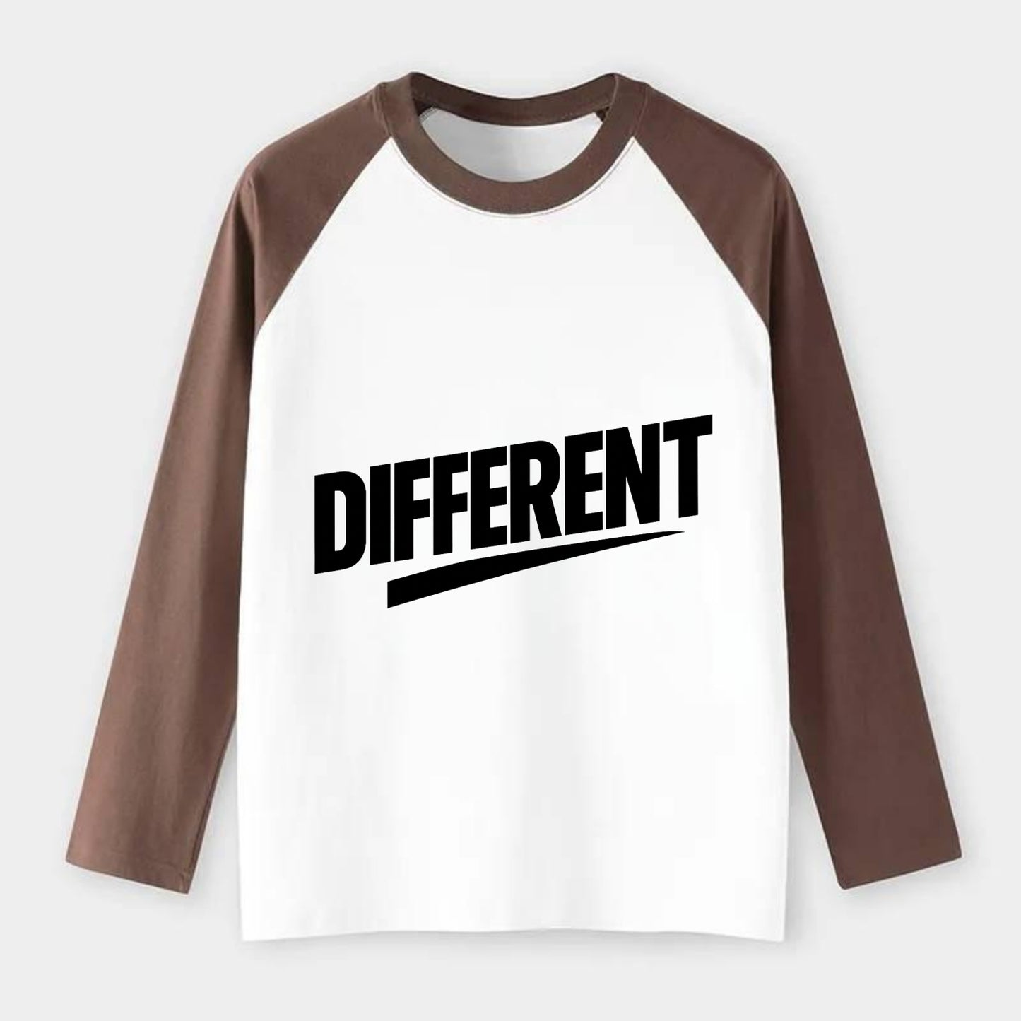 Bold typography design - "DIFFERENT" - standing out, not following - Raglan Long Sleeve T-Shirt - Coffee
