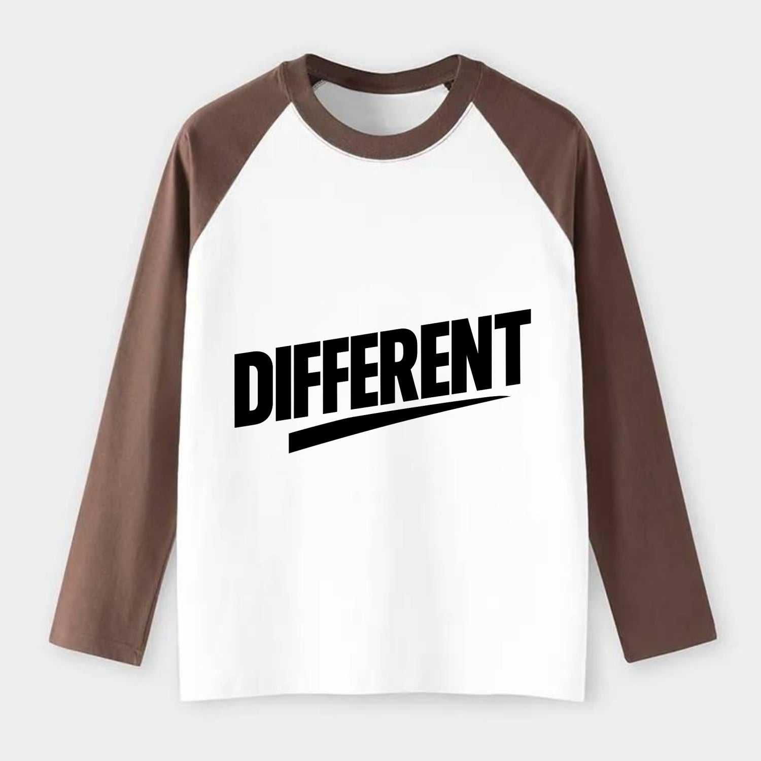 Bold typography design - "DIFFERENT" - standing out, not following - Raglan Long Sleeve T-Shirt - Coffee