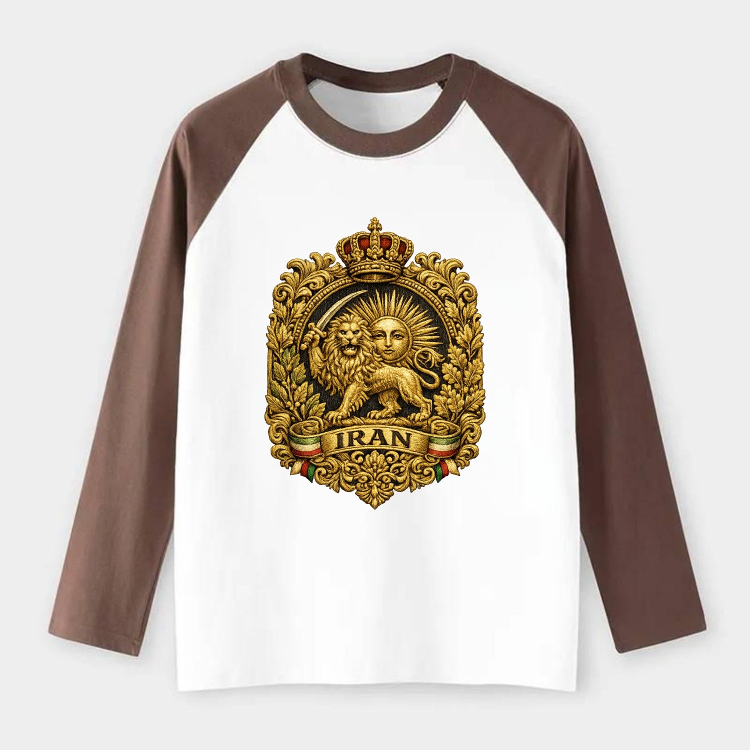 Iran Lion Sun Badge - Raglan Long Sleeve T-Shirt - Coffee