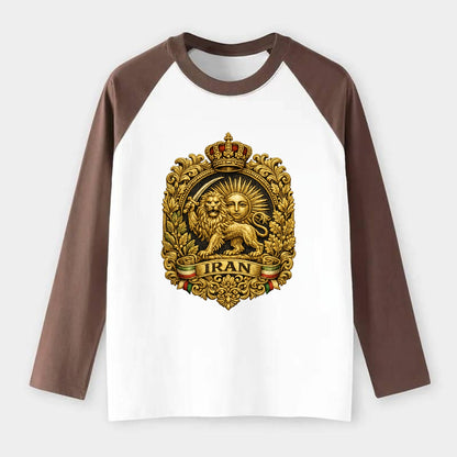 Iran Lion Sun Badge - Raglan Long Sleeve T-Shirt - Coffee