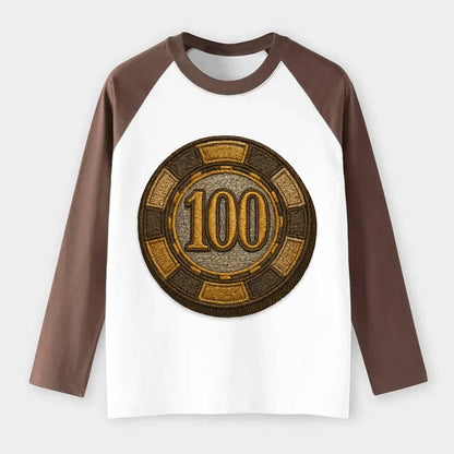 Poker Chip  - Raglan Long Sleeve T-Shirt - Coffee