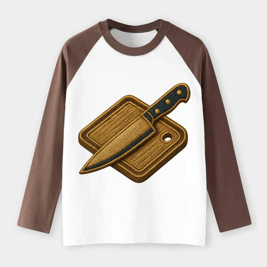 Chef knife with cutting board - culinary enthusiast - Raglan Long Sleeve T-Shirt - Coffee
