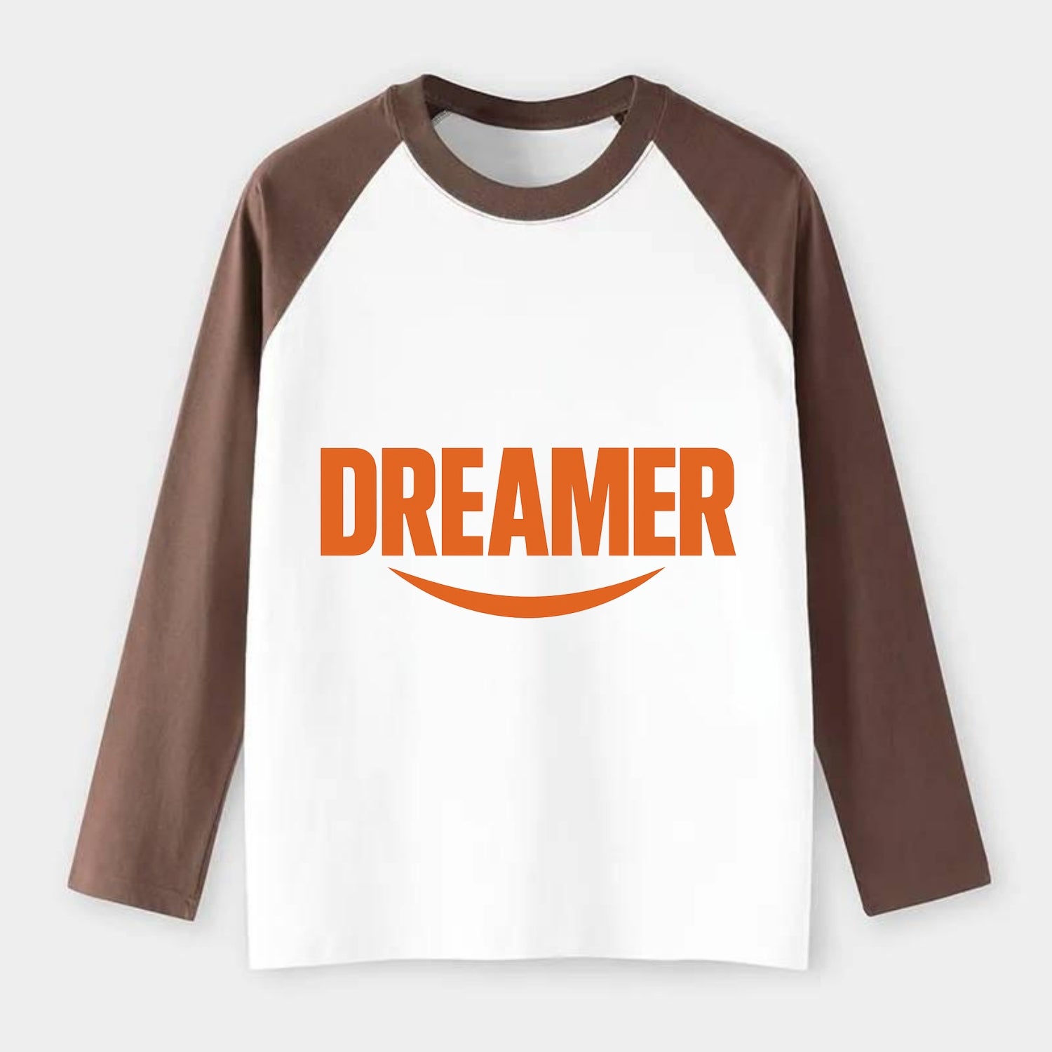 Bold typography design - "DREAMER" - imagination, seeing possibilities - Raglan Long Sleeve T-Shirt - Coffee
