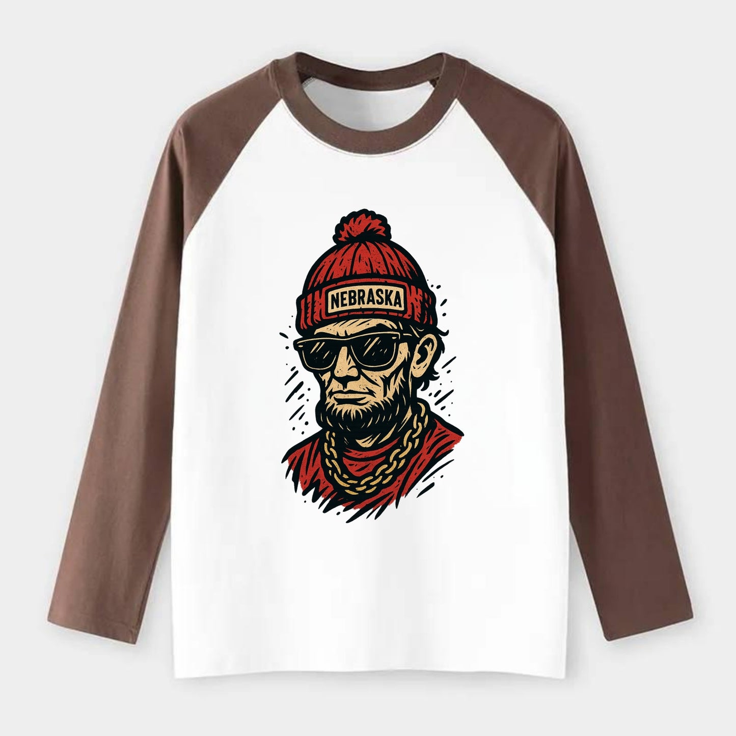 Lincoln Cornhusker wearing Nebraska bean - Raglan Long Sleeve T-Shirt - Coffee
