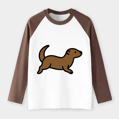 Otter - Brown sleek swimming pose flat side profile - Raglan Long Sleeve T-Shirt - Coffee