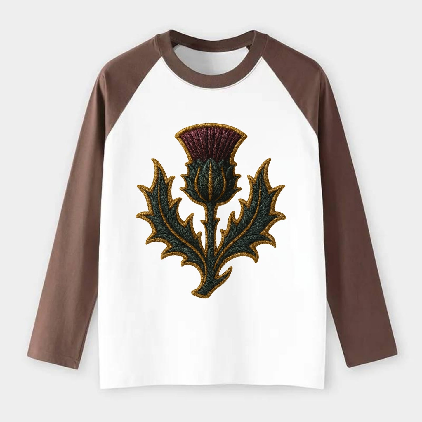 Scottish Thistle  - Raglan Long Sleeve T-Shirt - Coffee
