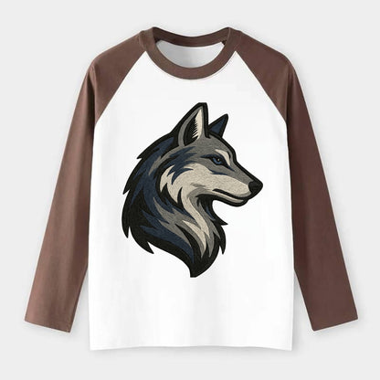 Lone Wolf Wanderer  - Raglan Long Sleeve T-Shirt - Coffee