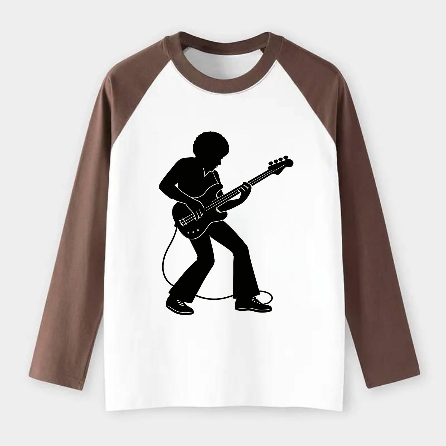 Bass guitarist slap technique - Raglan Long Sleeve T-Shirt - Coffee