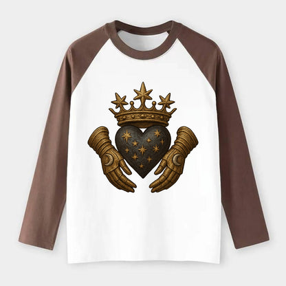 Ice crystal crown framing a frosted heart with fur-trimmed winter - Raglan Long Sleeve T-Shirt - Coffee