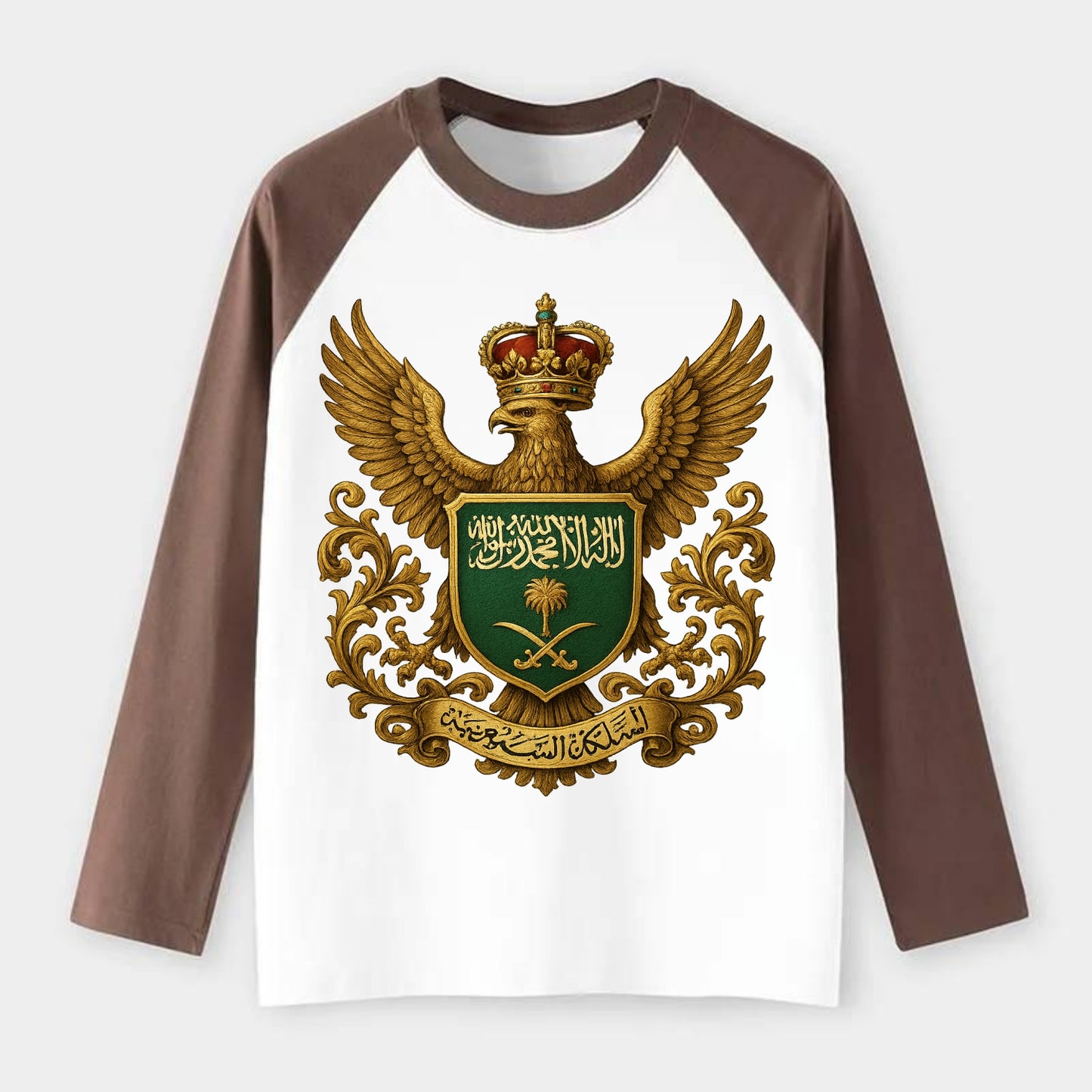 Saudi Arabia Heritage Badge - Raglan Long Sleeve T-Shirt - Coffee