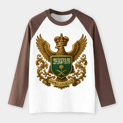 Saudi Arabia Heritage Badge - Raglan Long Sleeve T-Shirt - Coffee