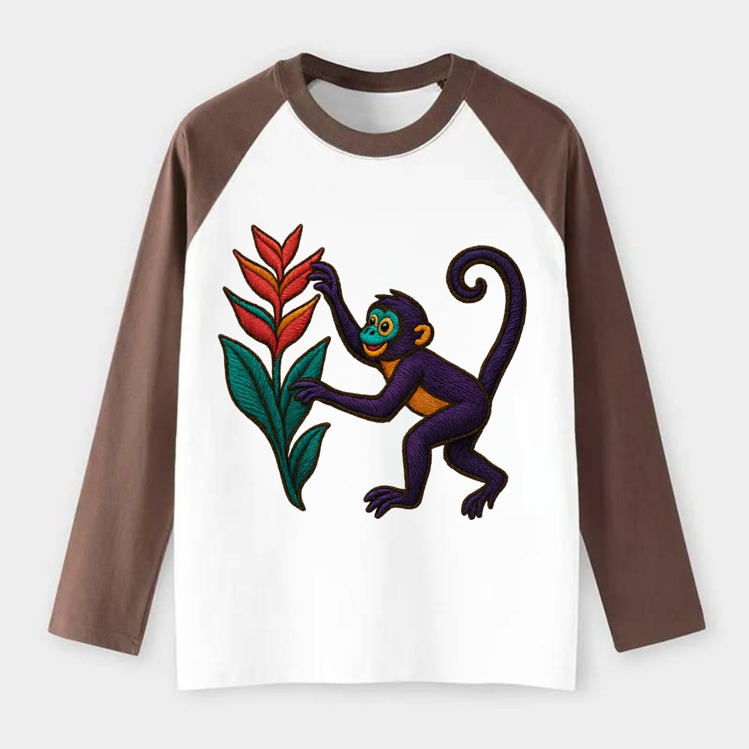 Spider Monkey - Raglan Long Sleeve T-Shirt - Coffee