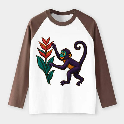 Spider Monkey - Raglan Long Sleeve T-Shirt - Coffee
