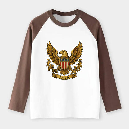 Usa Heritage Eagle 3 - Raglan Long Sleeve T-Shirt - Coffee