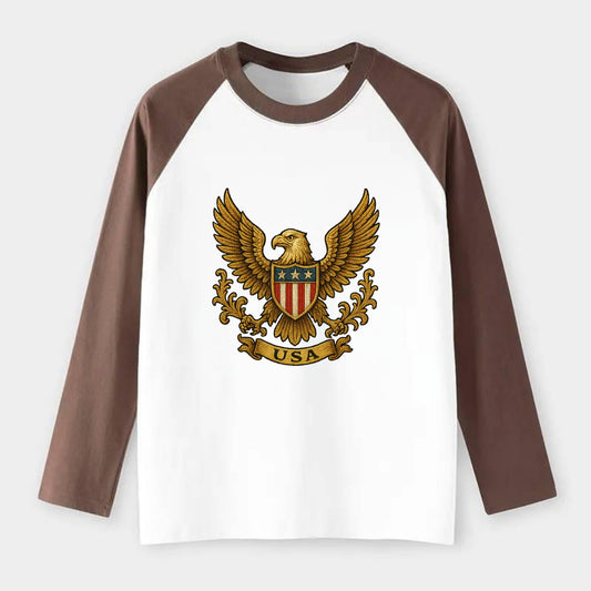 Usa Heritage Eagle 3 - Raglan Long Sleeve T-Shirt - Coffee