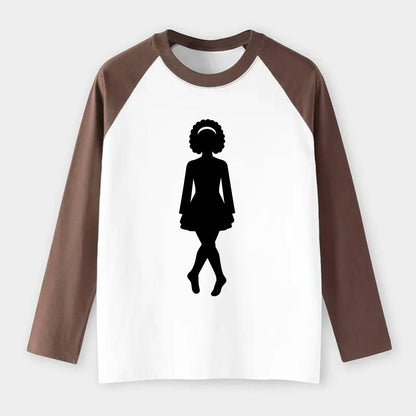 Irish step dancer traditional pose - Raglan Long Sleeve T-Shirt - Coffee