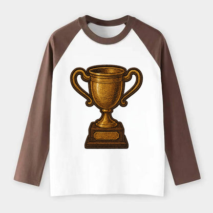 Trophy Cup  - Raglan Long Sleeve T-Shirt - Coffee