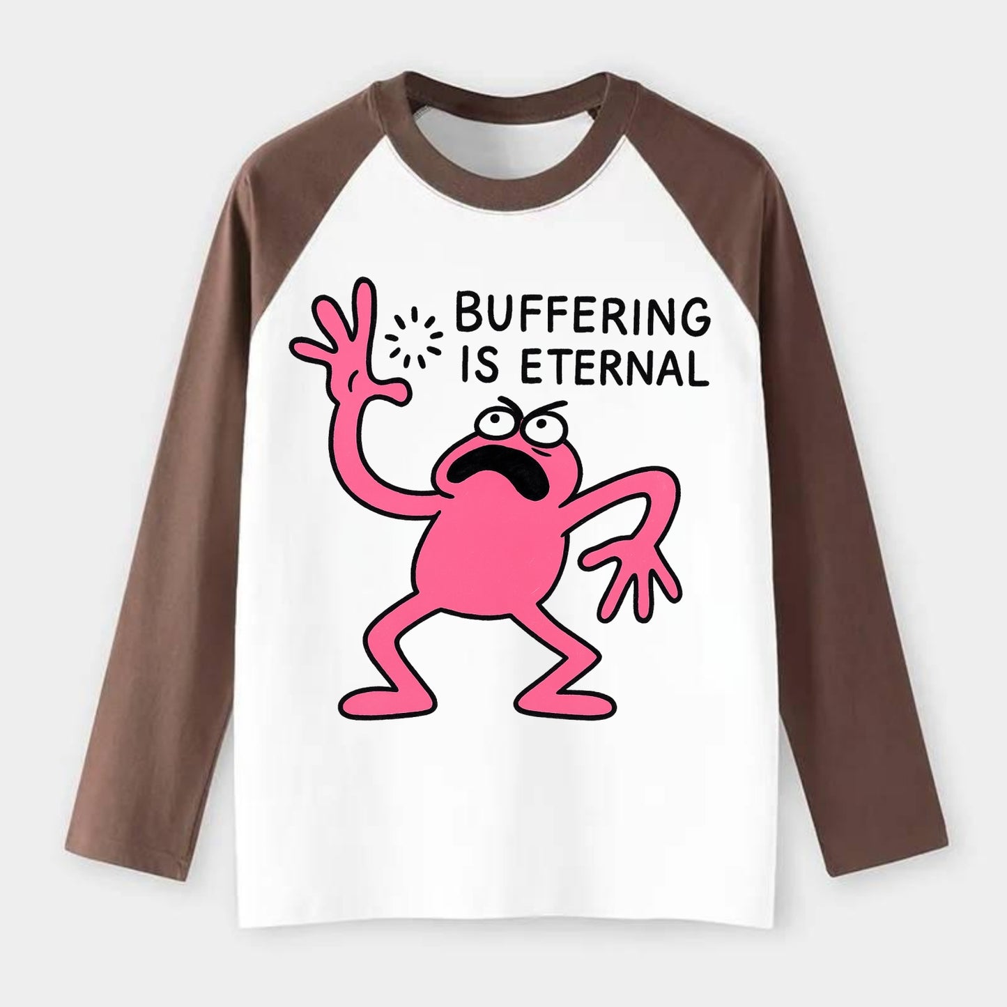 BUFFERING IS ETERNAL | Loading circle dizzy - Raglan Long Sleeve T-Shirt - Coffee