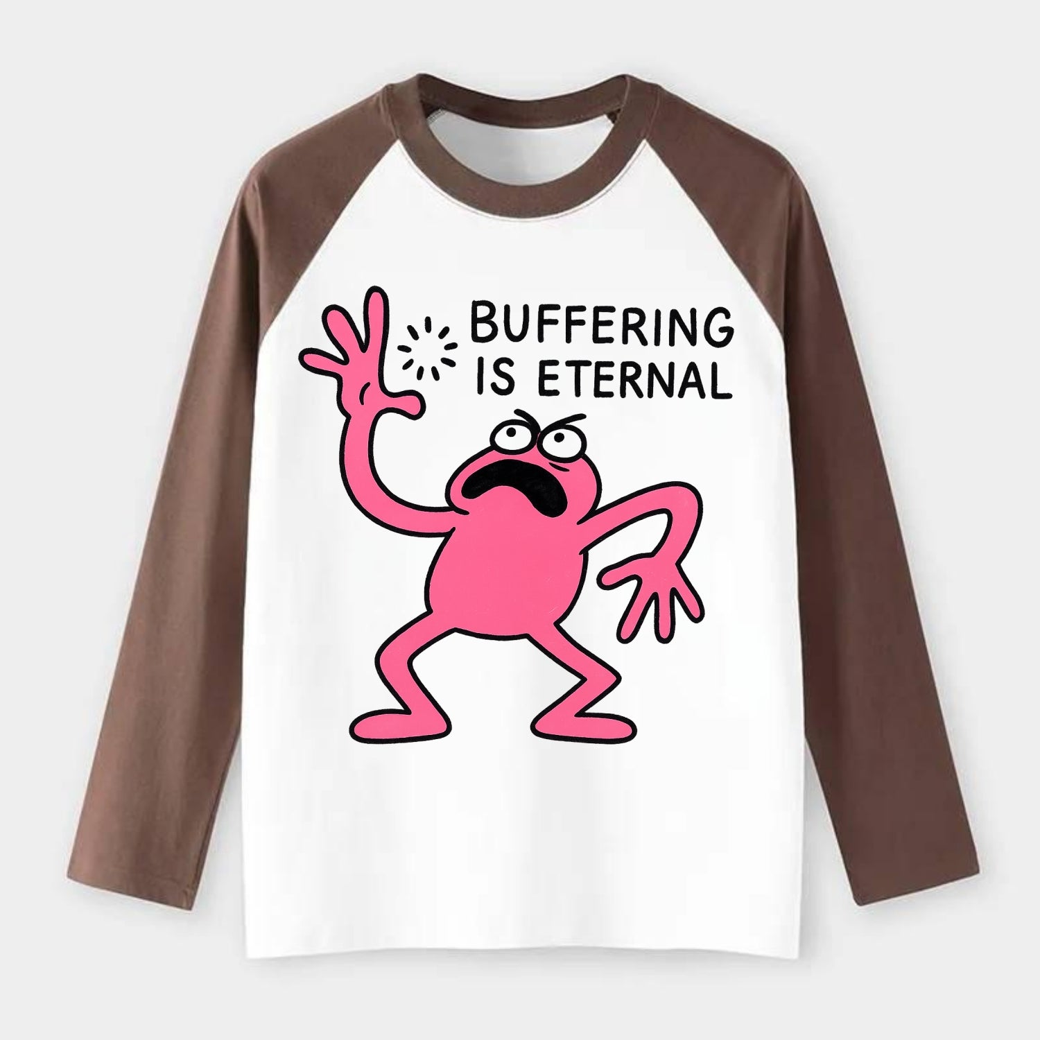 BUFFERING IS ETERNAL | Loading circle dizzy - Raglan Long Sleeve T-Shirt - Coffee