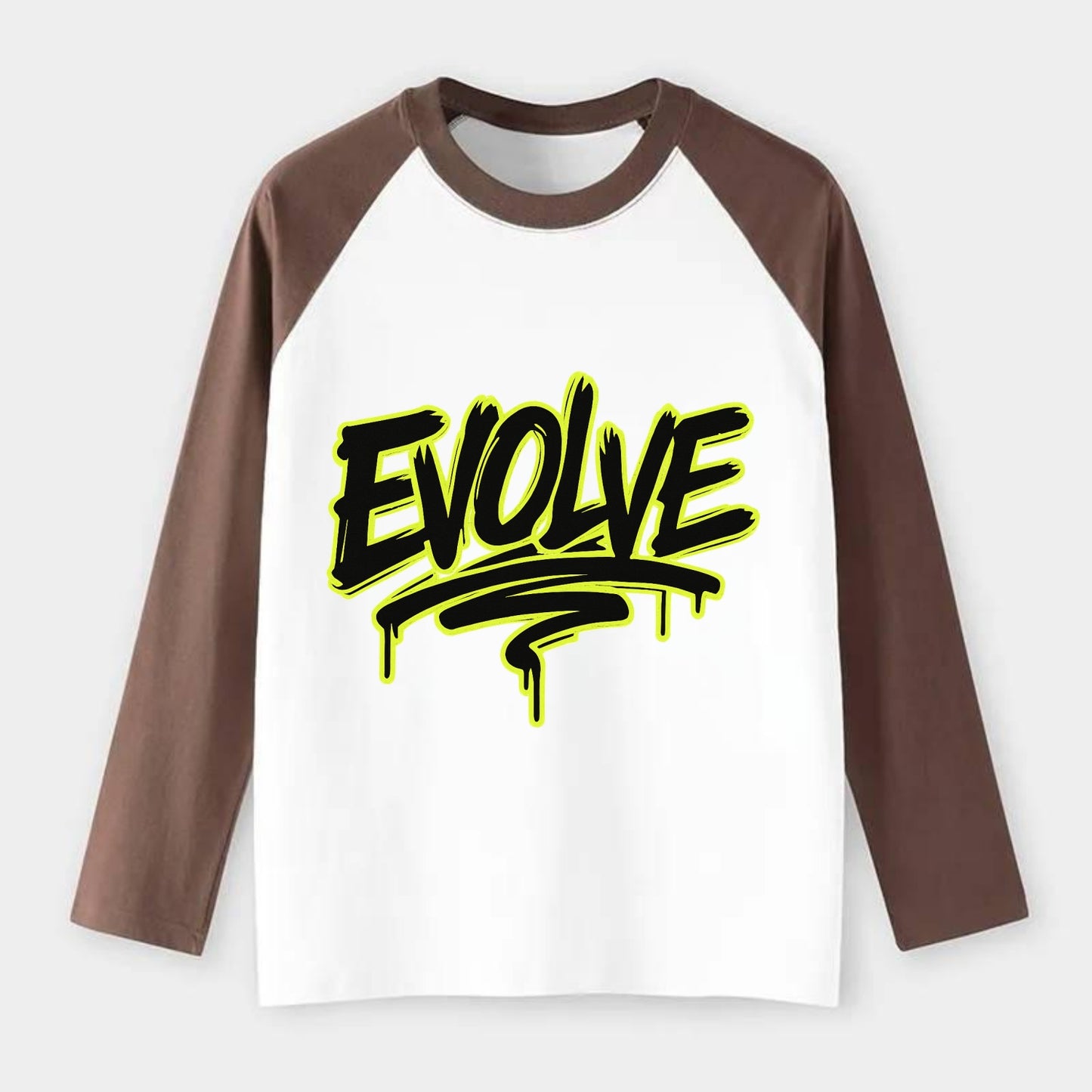 Bold typography design - "EVOLVE" - changing, becoming better - Raglan Long Sleeve T-Shirt - Coffee