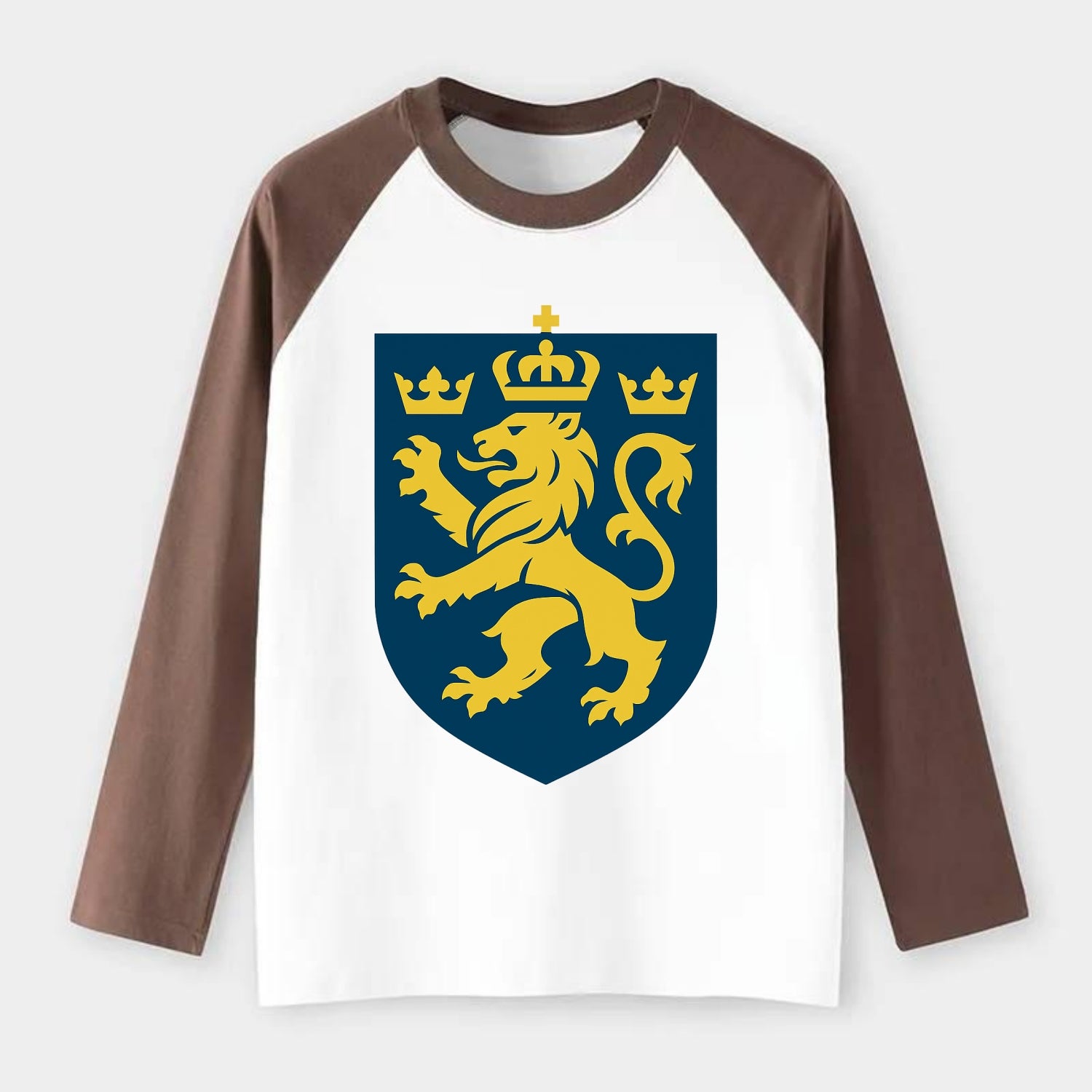 Sweden Three Crowns Emblem - Raglan Long Sleeve T-Shirt - Coffee