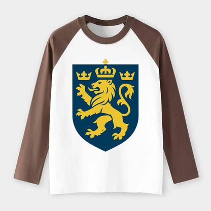 Sweden Three Crowns Emblem - Raglan Long Sleeve T-Shirt - Coffee