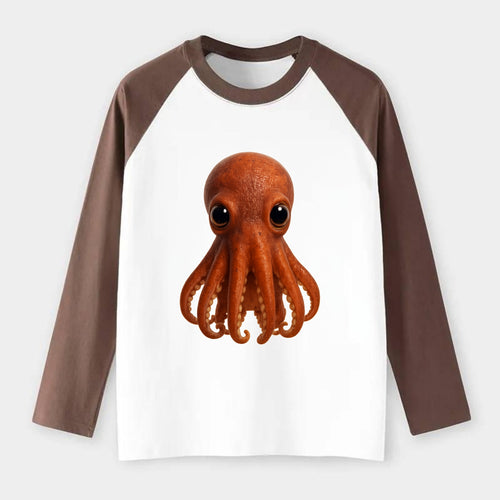 Baby Giant Pacific Octopus - reddish, smaller tentacles, expressive - Raglan Long Sleeve T-Shirt