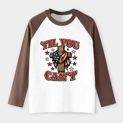 Til You Cant - Flag Cross - Raglan Long Sleeve T-Shirt - Coffee