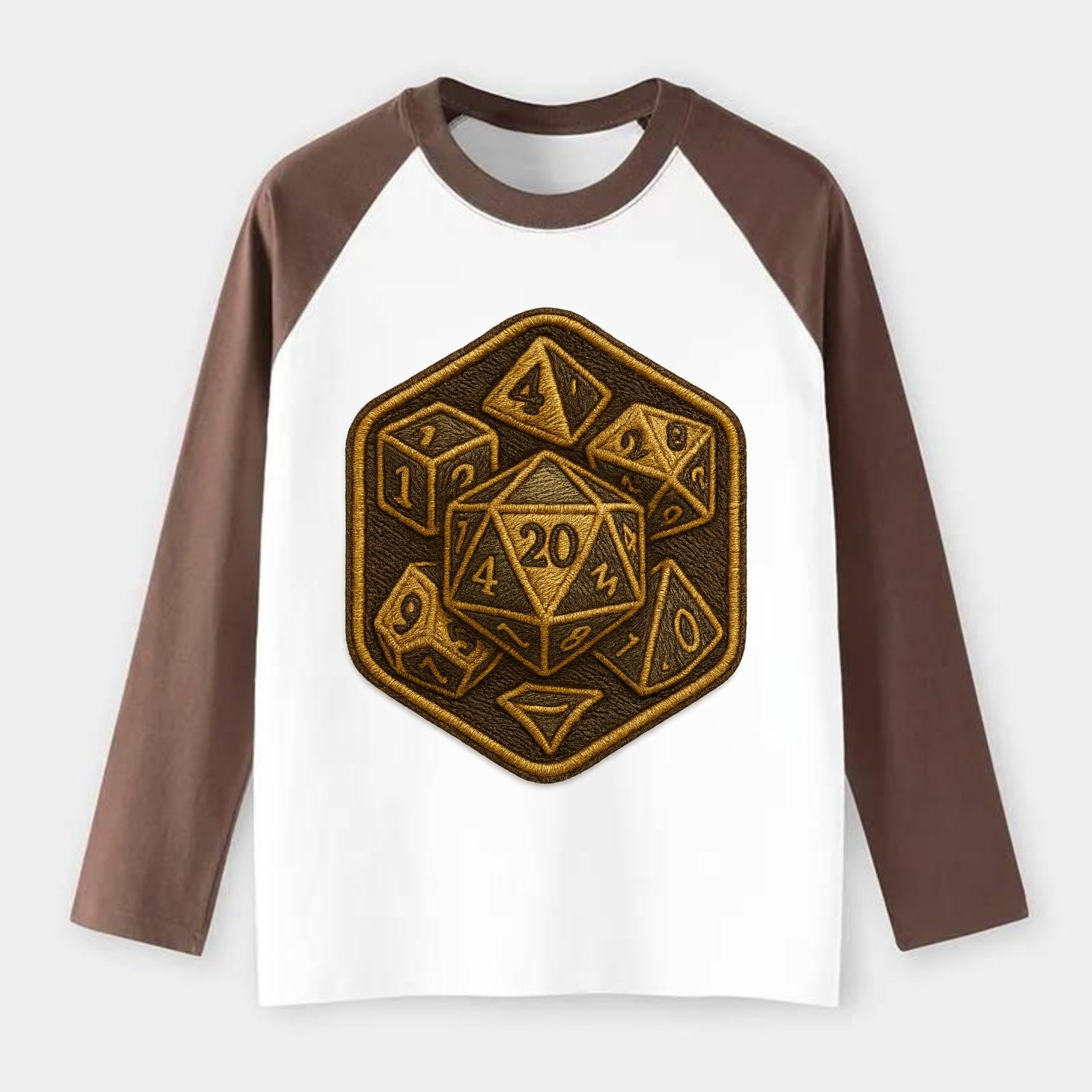 Dice set for tabletop gaming - RPG enthusiast - Raglan Long Sleeve T-Shirt - Coffee