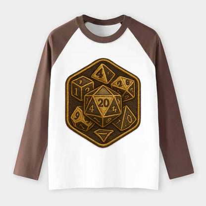 Dice set for tabletop gaming - RPG enthusiast - Raglan Long Sleeve T-Shirt - Coffee