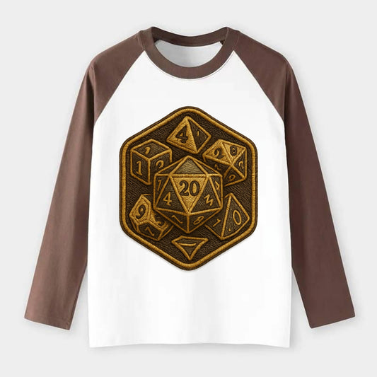 Dice set for tabletop gaming - RPG enthusiast - Raglan Long Sleeve T-Shirt - Coffee