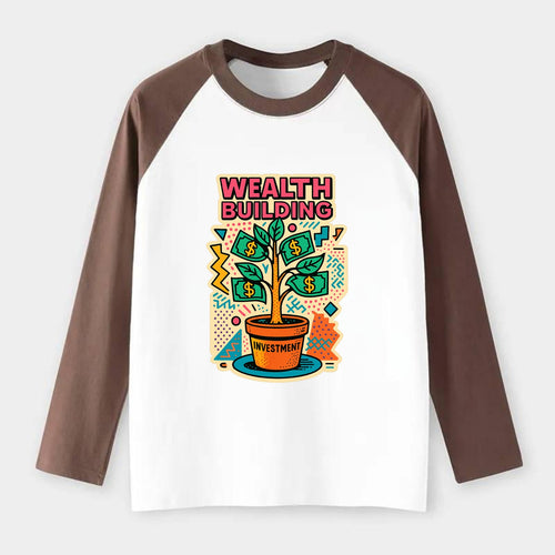Money tree growing from investment pot - financial independence - Raglan Long Sleeve T-Shirt