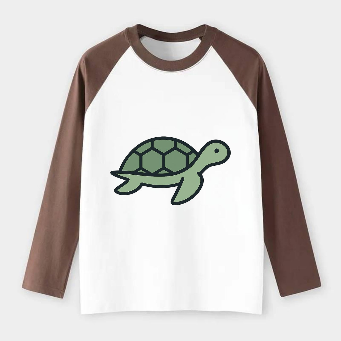 Sea Turtle - Green with shell pattern flat side profile - Raglan Long Sleeve T-Shirt - Coffee