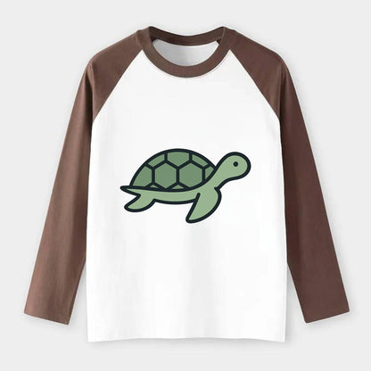 Sea Turtle - Green with shell pattern flat side profile - Raglan Long Sleeve T-Shirt - Coffee