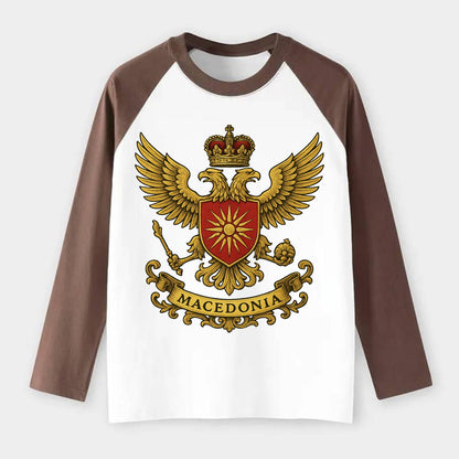 Macedonia Heritage Badge - Raglan Long Sleeve T-Shirt - Coffee