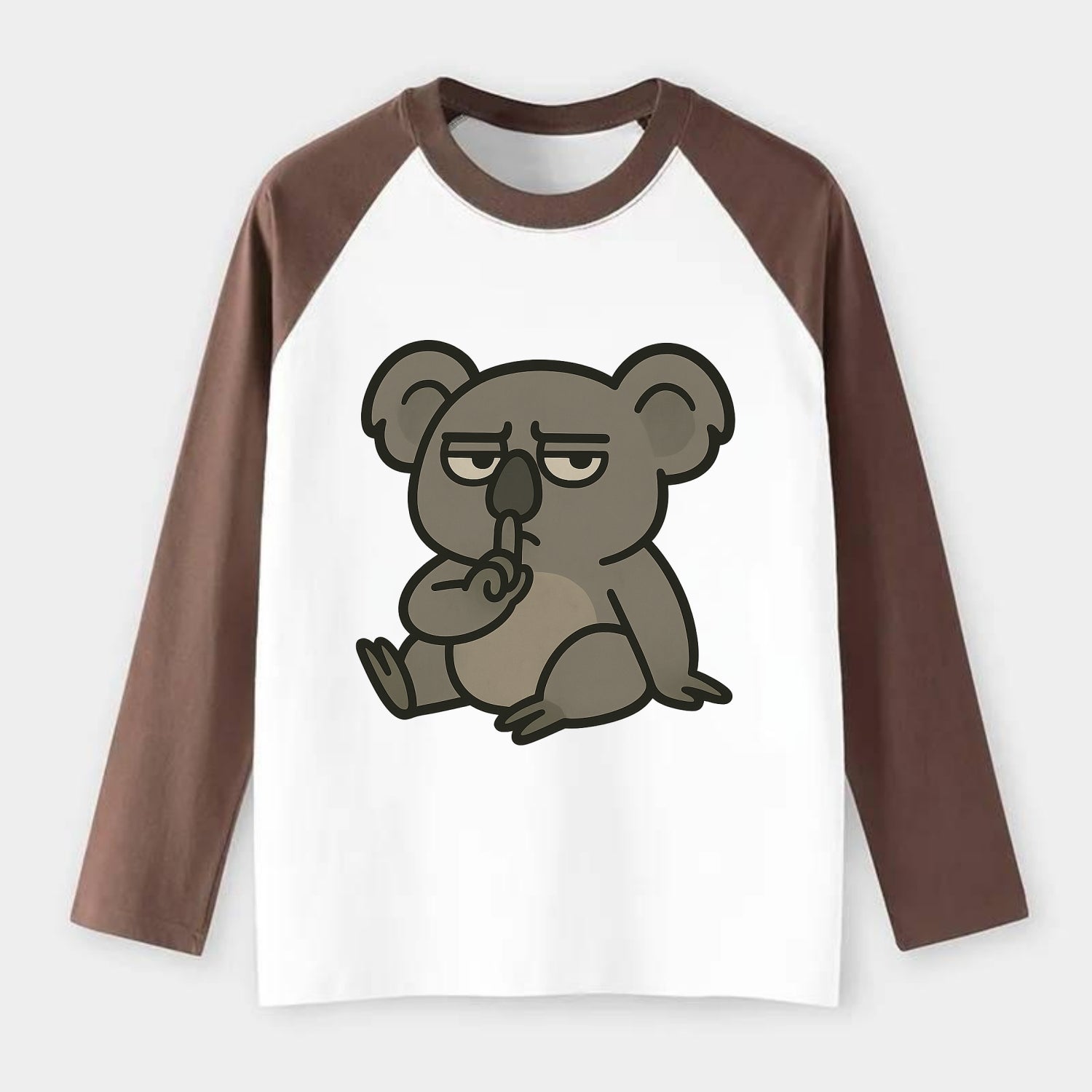 The Koala Judging - Raglan Long Sleeve T-Shirt - Coffee