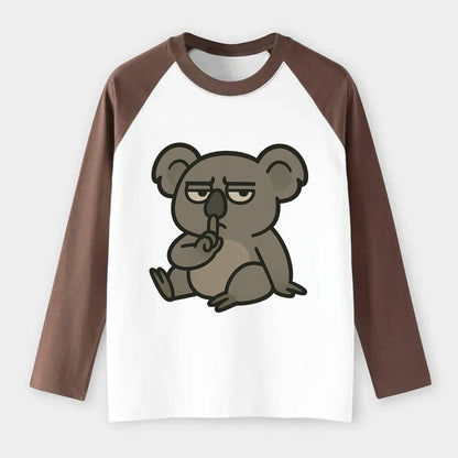 The Koala Judging - Raglan Long Sleeve T-Shirt - Coffee