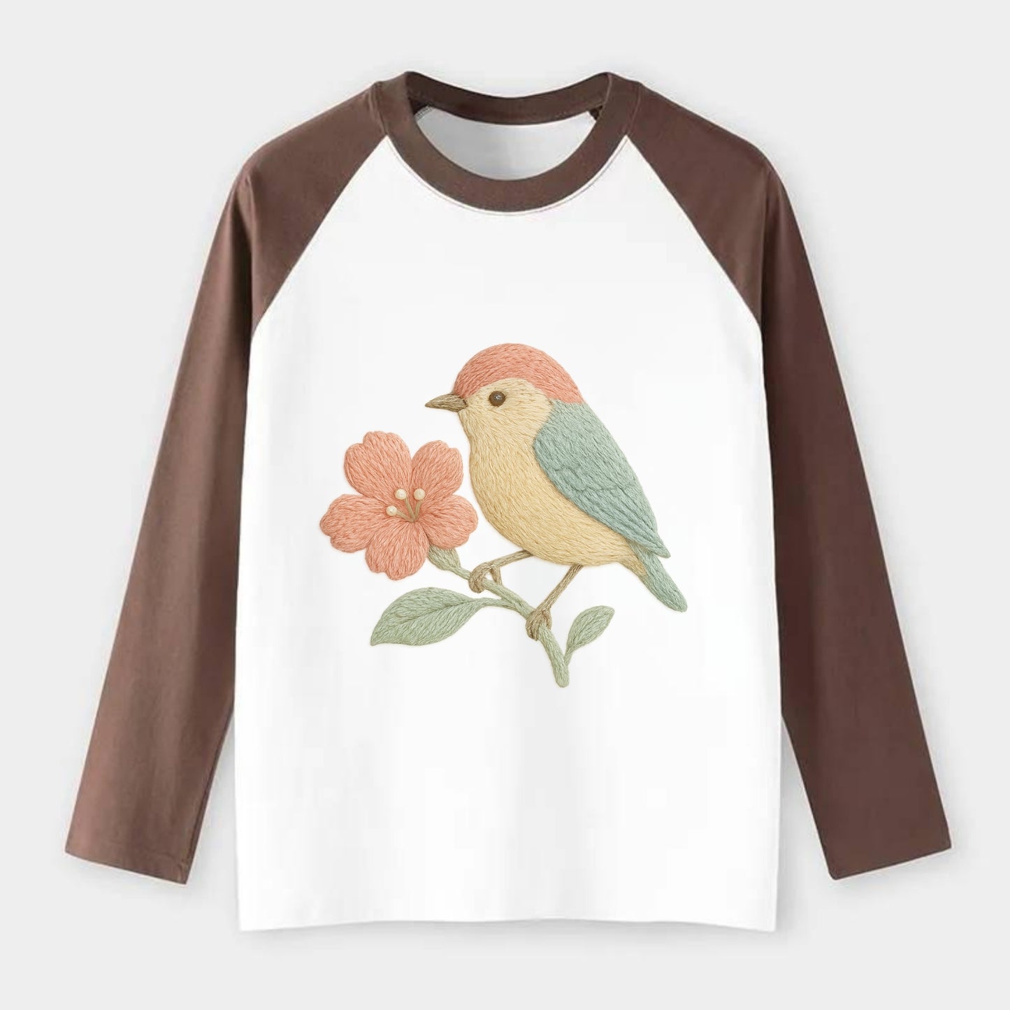 Peach Flowerpecker - Raglan Long Sleeve T-Shirt - Coffee