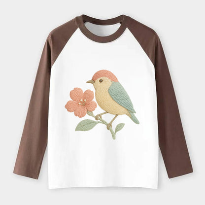 Peach Flowerpecker - Raglan Long Sleeve T-Shirt - Coffee
