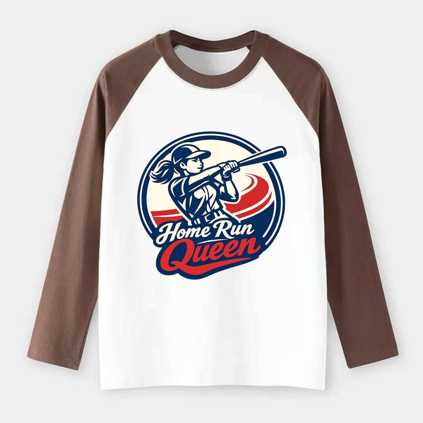 Feminine Power at Bat - Raglan Long Sleeve T-Shirt - Coffee